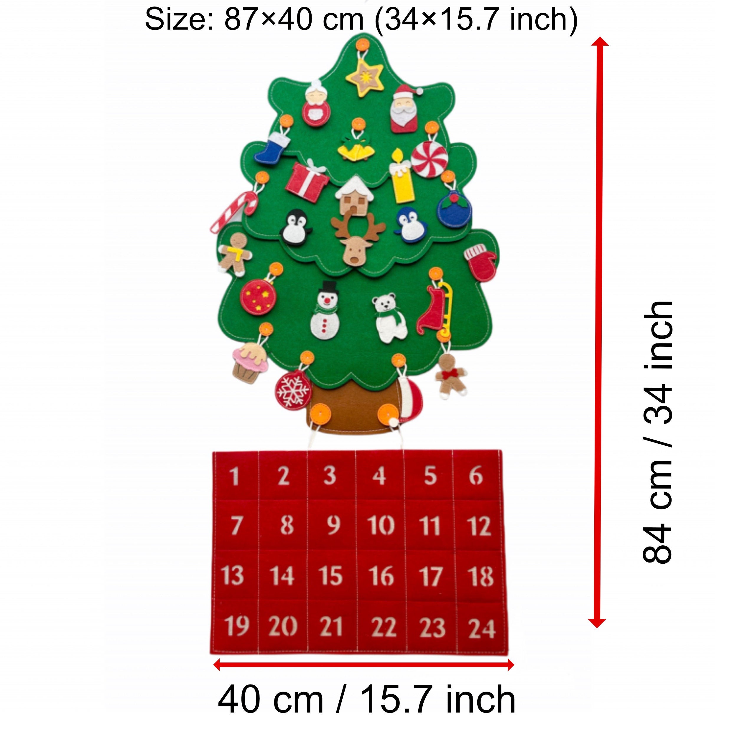 Handmade Felt Christmas Tree Advent Calendar, Kids Christmas Gift