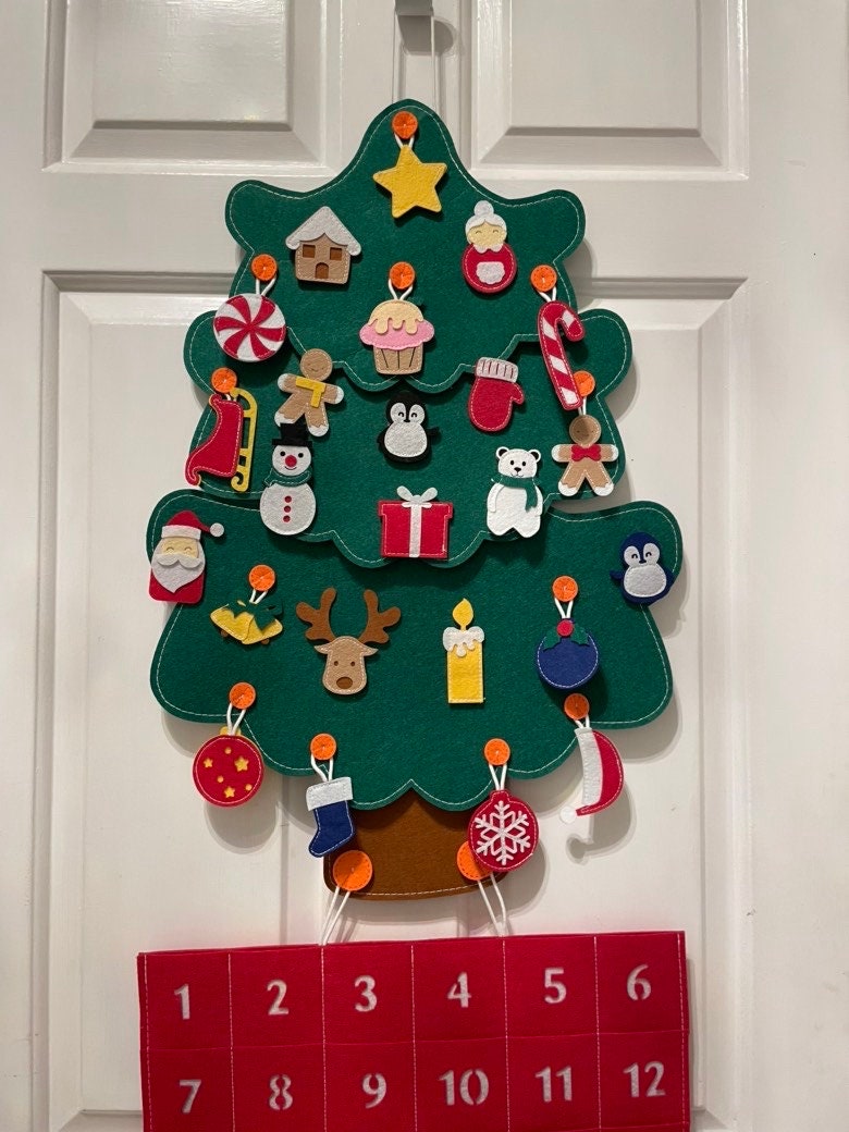 Felt Christmas Tree Advent Calendar, Handmade Kids Decor