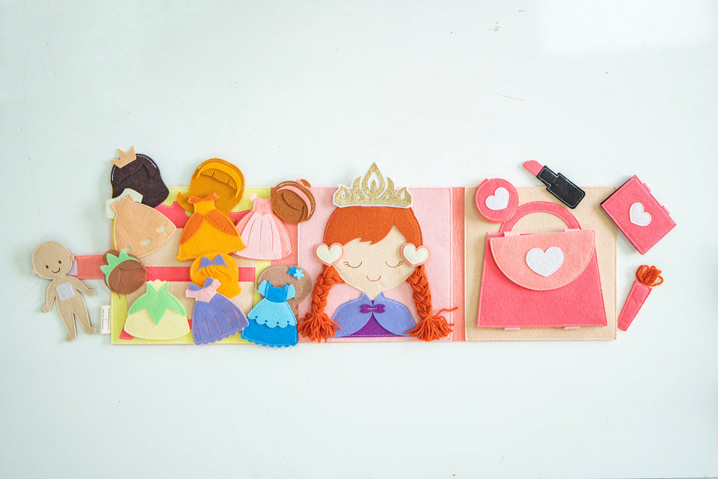 Princess Dress-Up Quiet Book, Felt Doll, Montessori Toy
