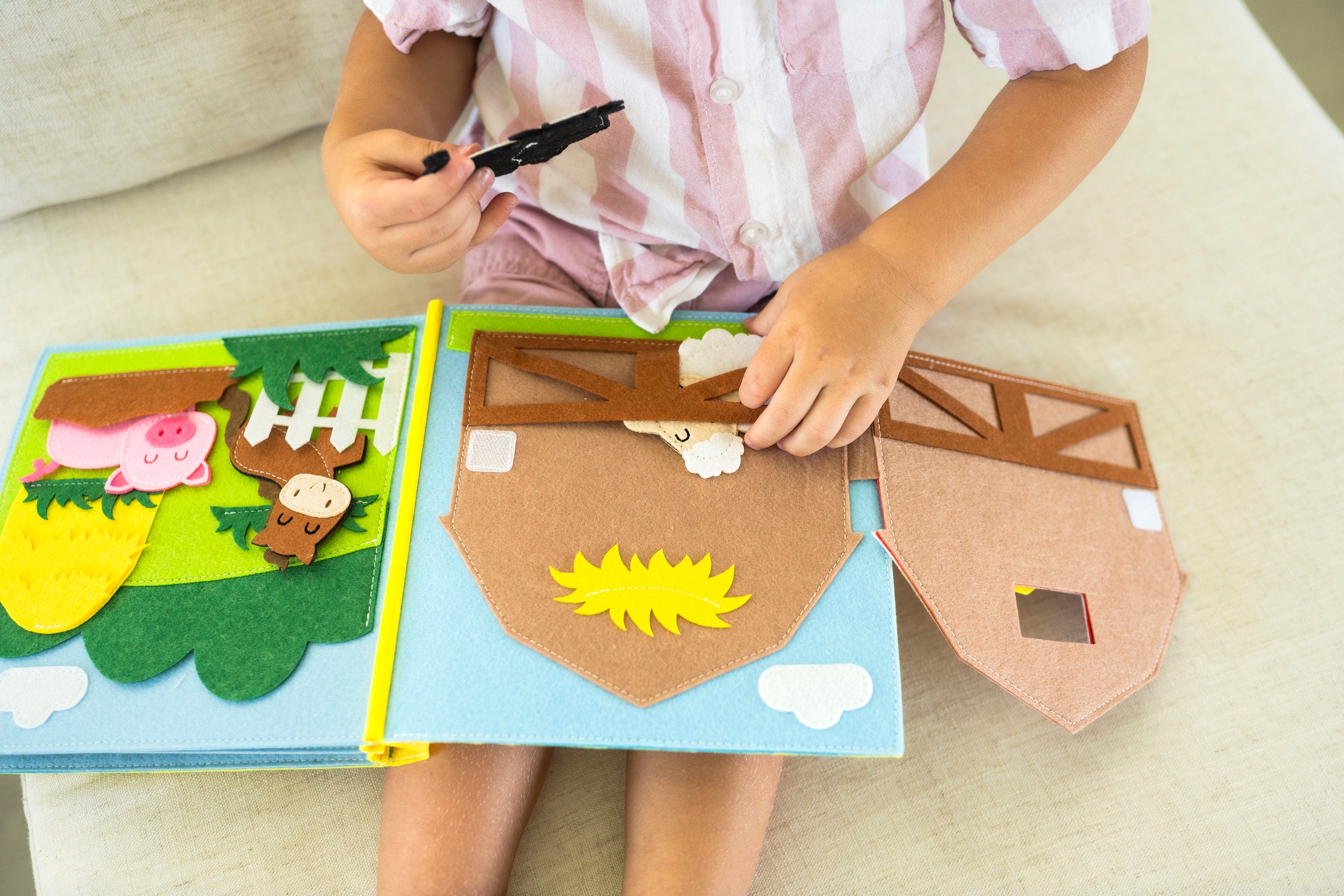 Handmade Felt Farm Quiet Book, Toddler Activity Book