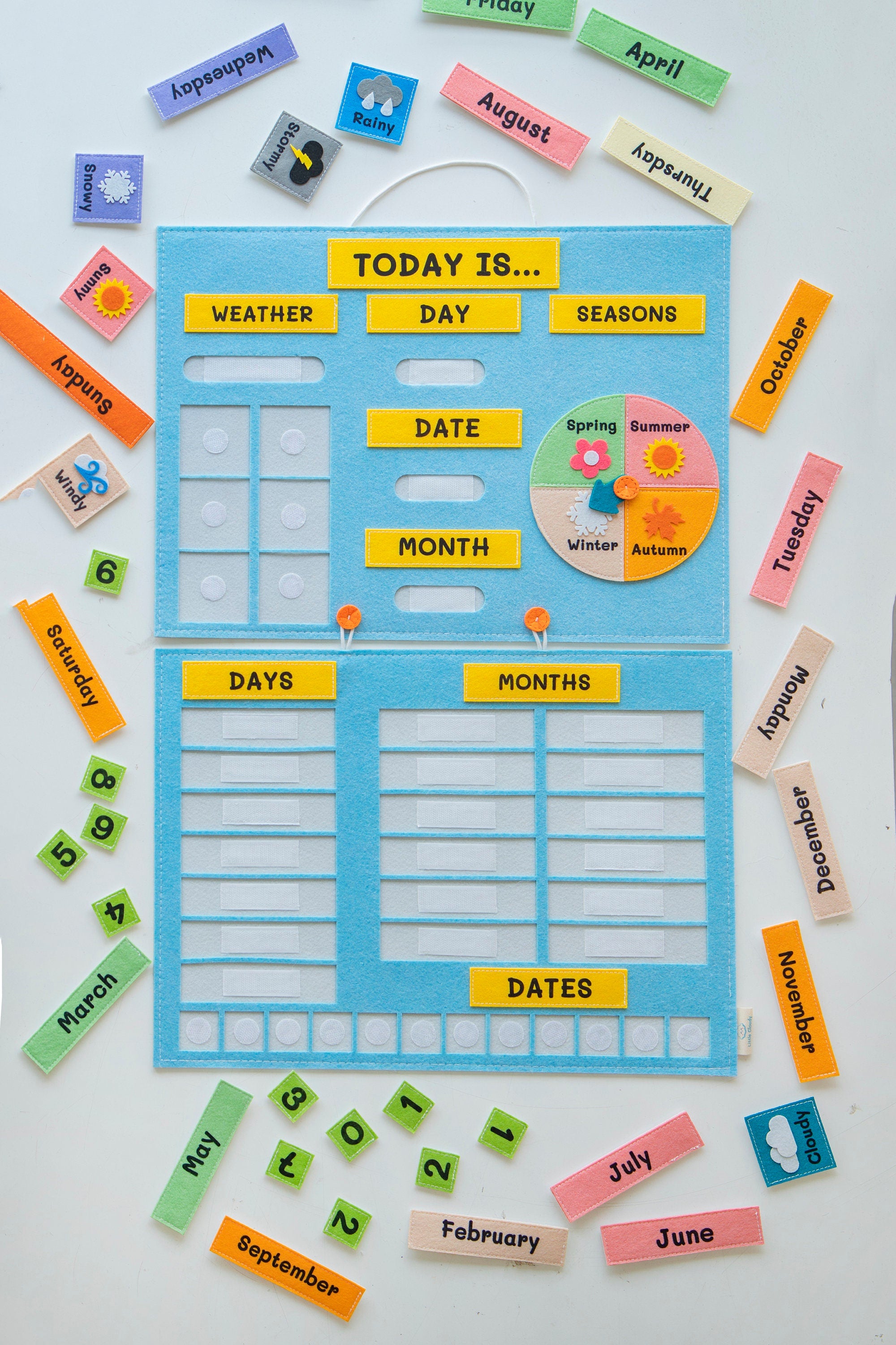 Handmade Felt Learning Calendar, Preschool Interactive Wall Hanging