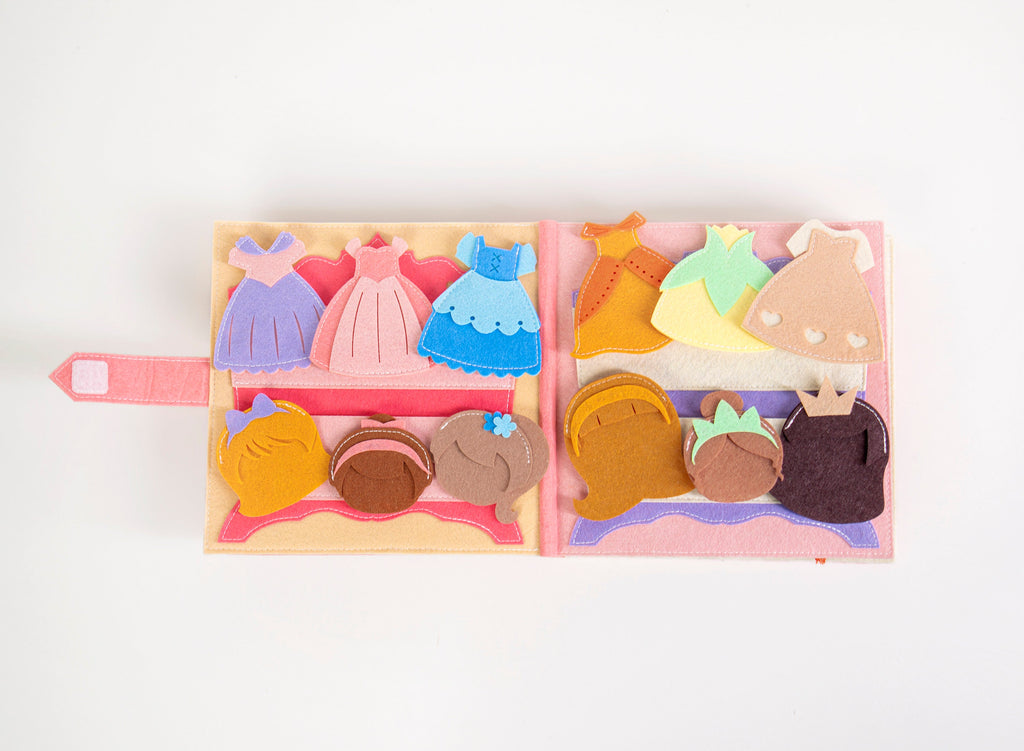 Felt Princess Dress Up Busy Book, Handmade Quiet Book, Travel Toy