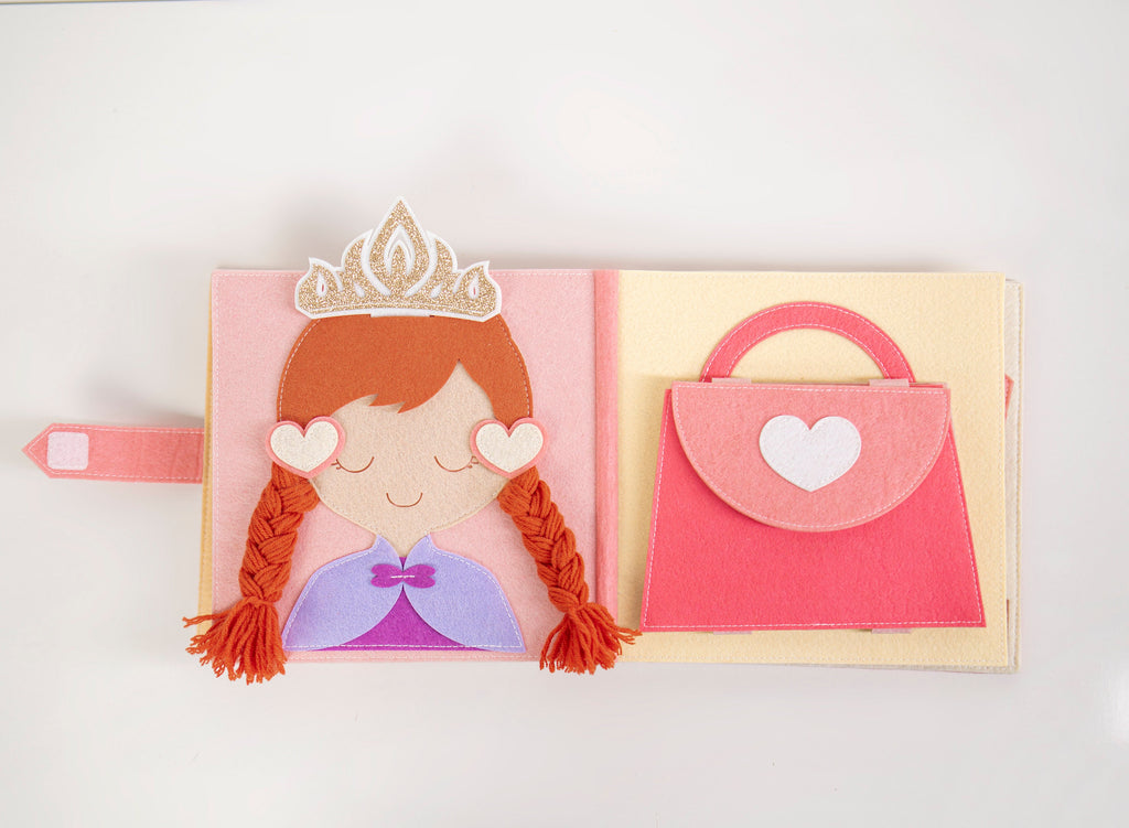 Felt Princess Dress Up Busy Book, Handmade Quiet Book, Travel Toy