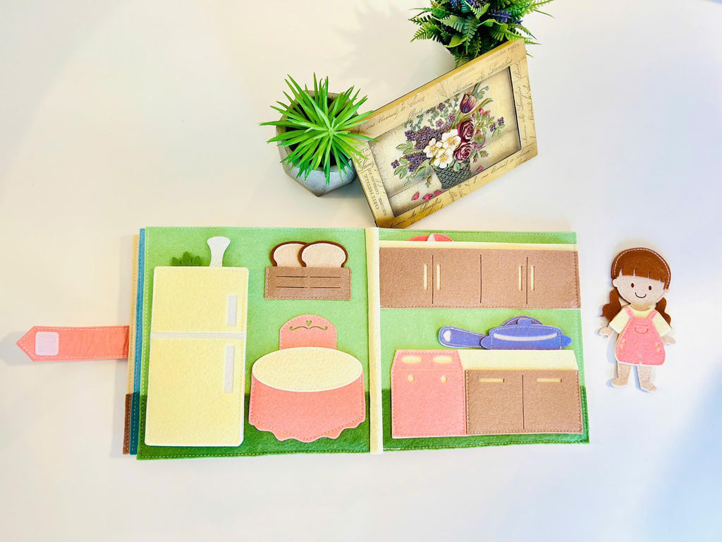 Dollhouse Quiet Book, Handmade Felt Busy Book, Pretend Play, Dollhouse Toy, Dollhouse Fabric