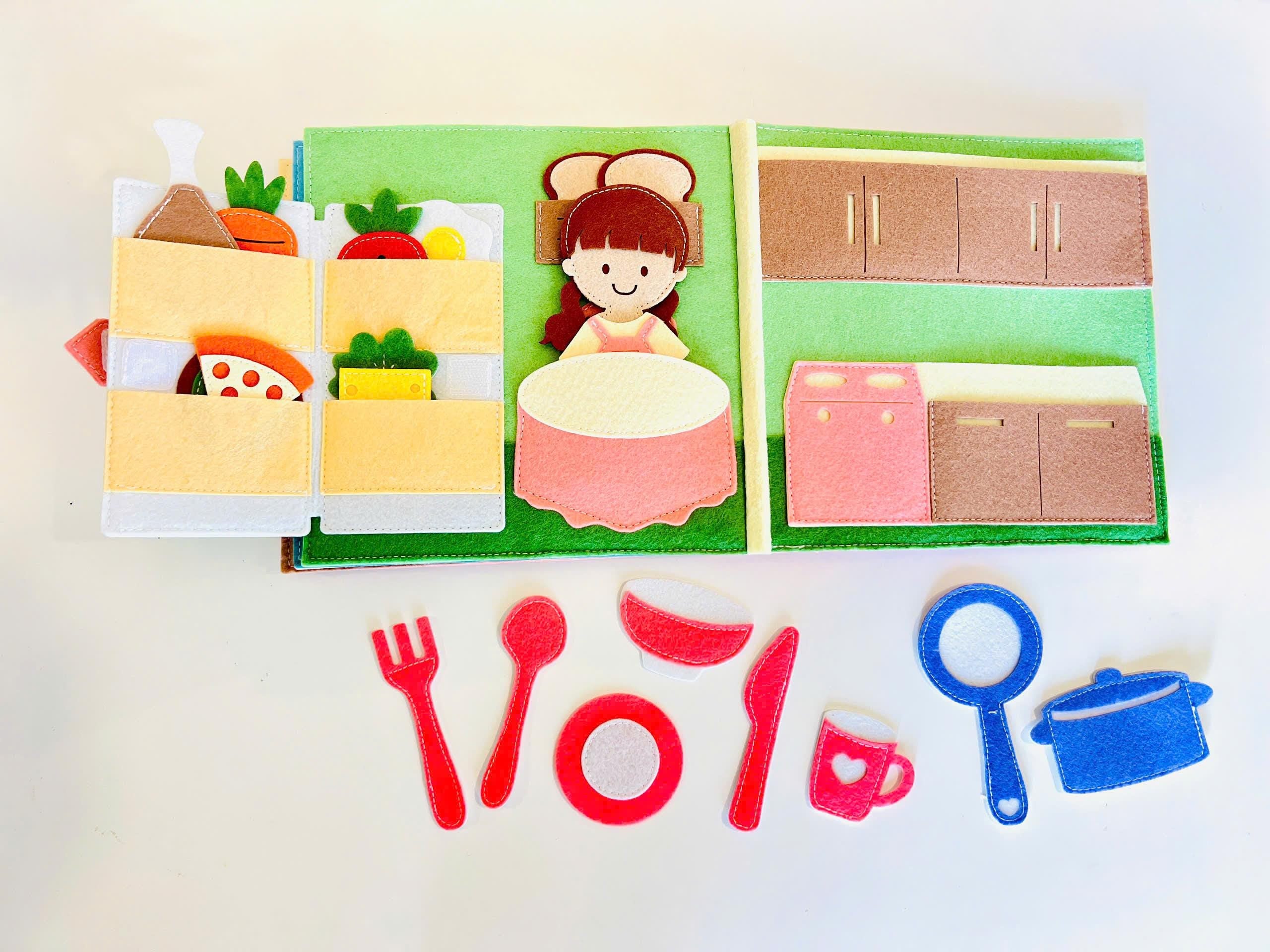 Dollhouse Quiet Book, Handmade Felt Busy Book, Pretend Play, Dollhouse Toy, Dollhouse Fabric