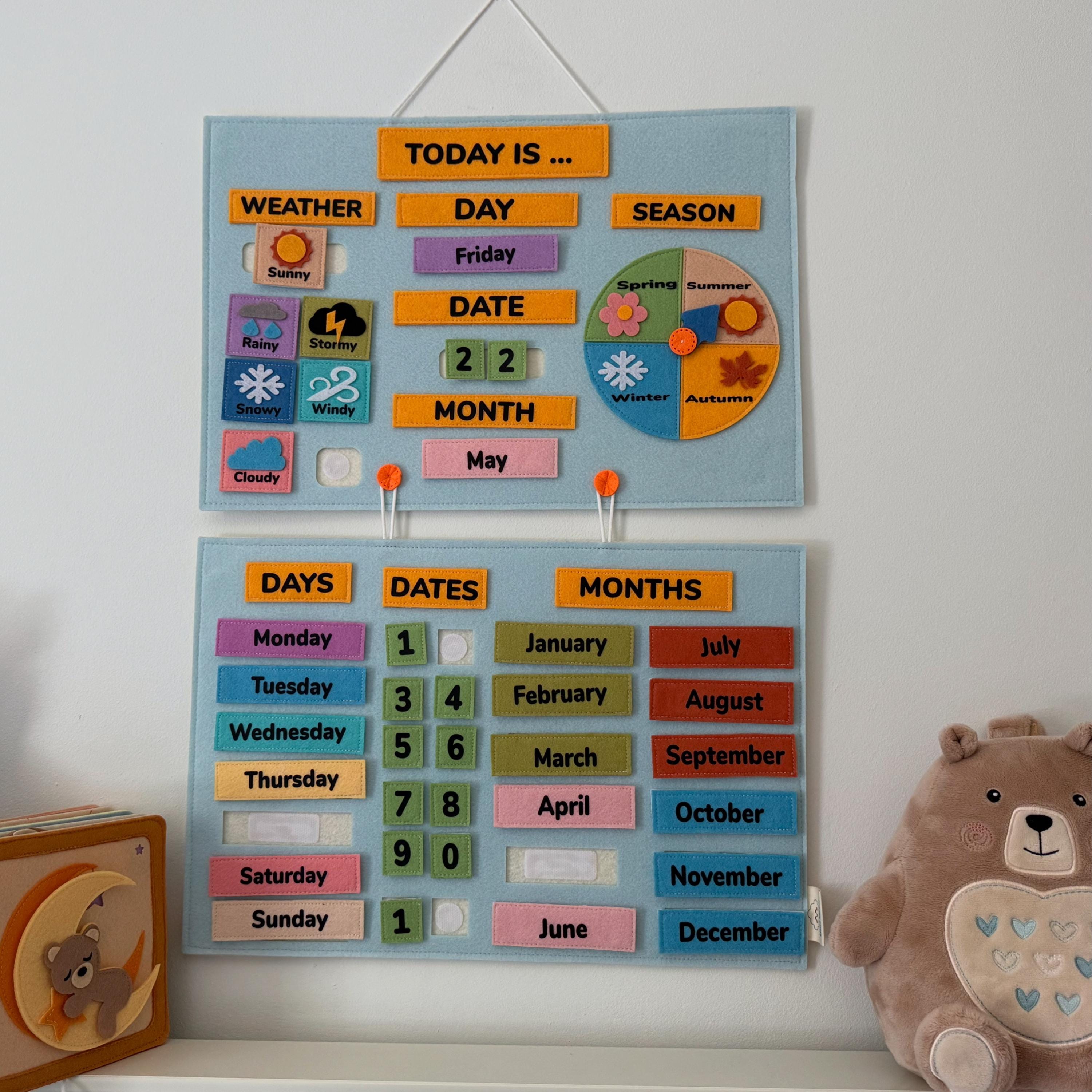 My First Calendar, All About Today Calendar, Felt Learning Board,  Interactive Calendar, Early Learning Preschool Wall Hanging